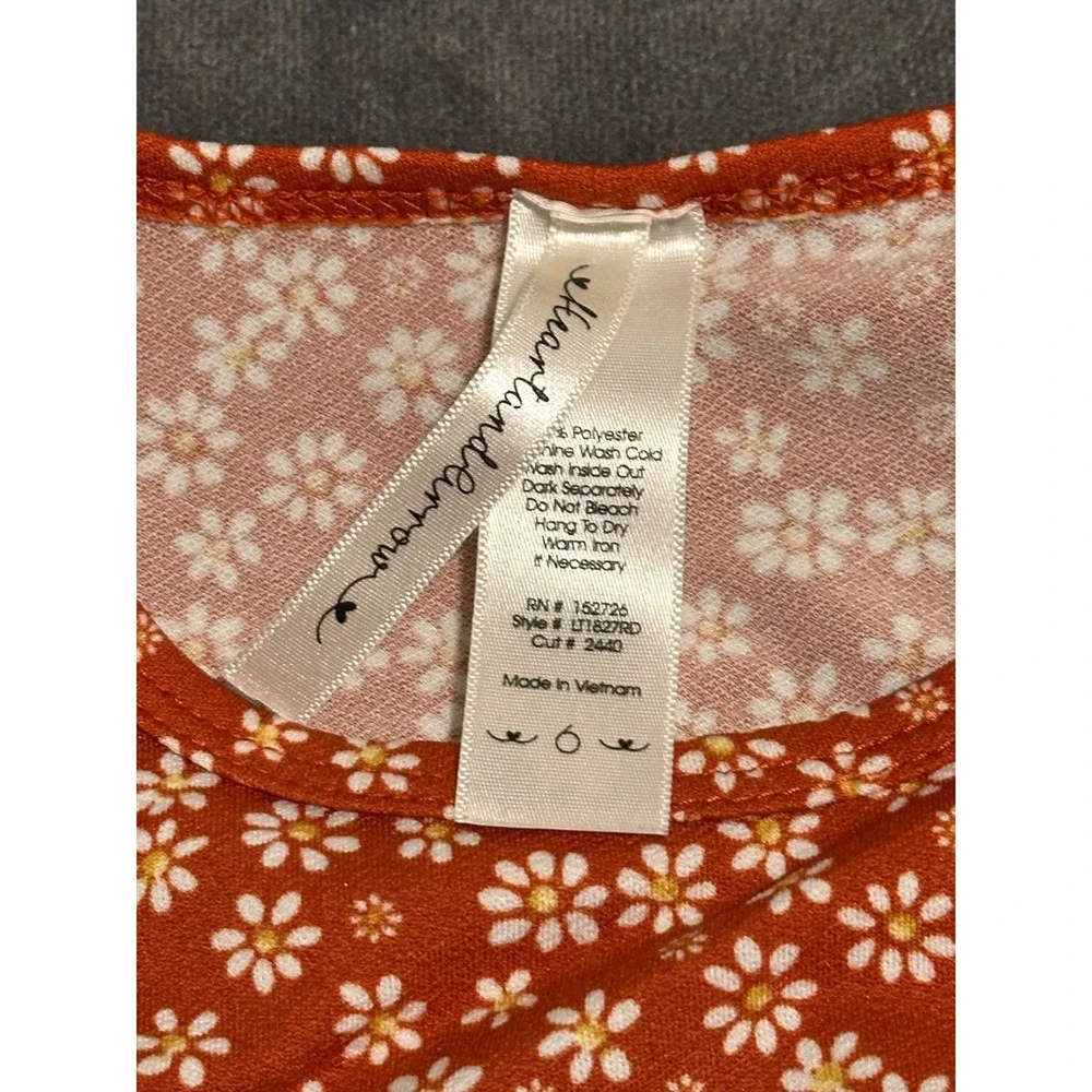 Heart and Arrow Girls Rust Orange Daisy Floral Peplum Tie Front Top Size 6
